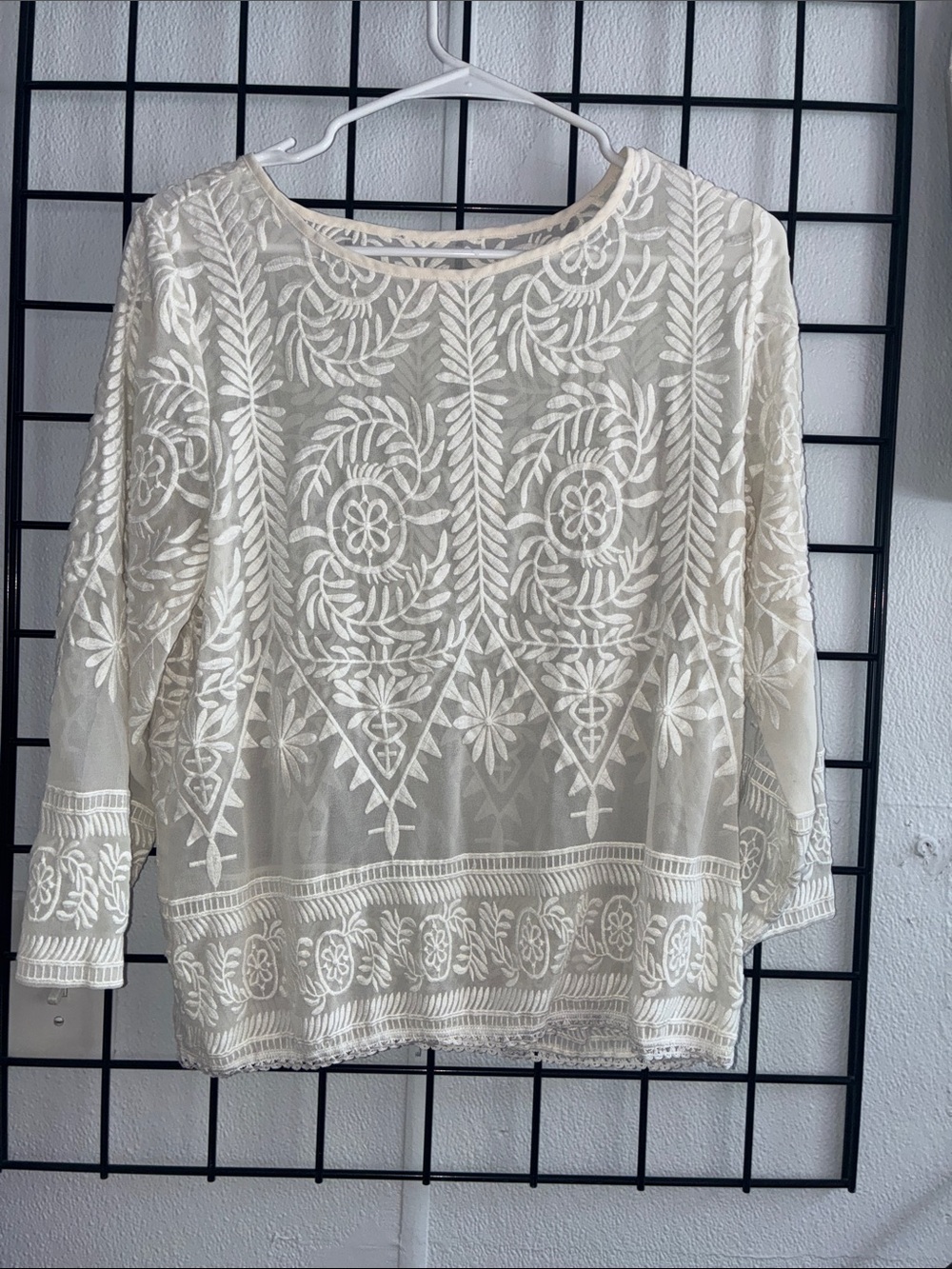 Elegant Cream Embroidered Sheer Women's Top